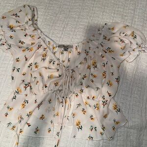 Papaya Cream Floral Puff Sleeve Blouse